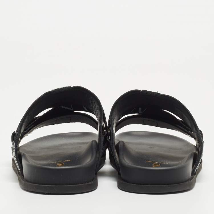 Pre Owned Valentino Black Leather and Canvas VLTN Sandals Size 39