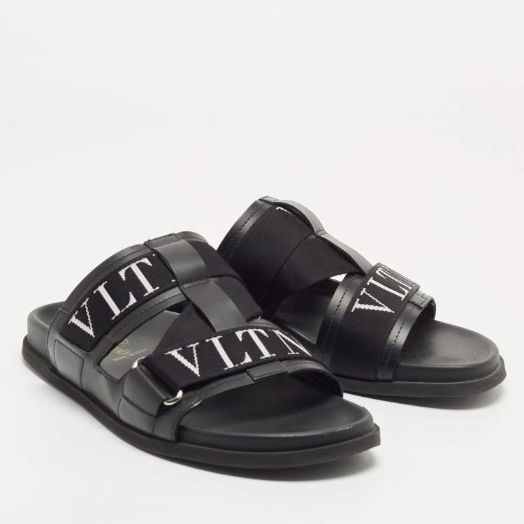 Pre Owned Valentino Black Leather and Canvas VLTN Sandals Size 39