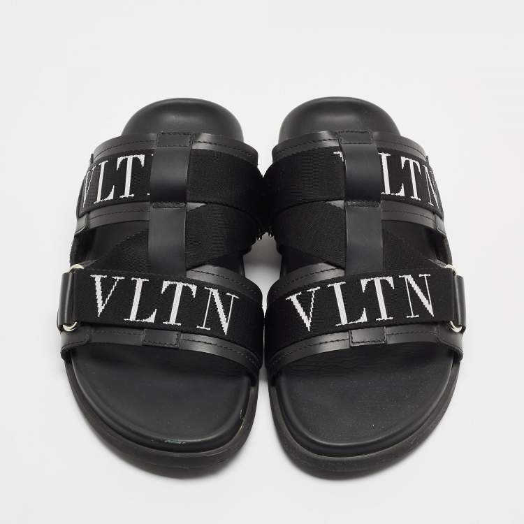 Pre Owned Valentino Black Leather and Canvas VLTN Sandals Size 39