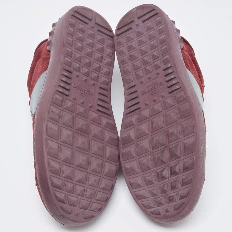 Pre Owned Valentino Burgundy Suede and Leather Low Top Sneakers Size 42