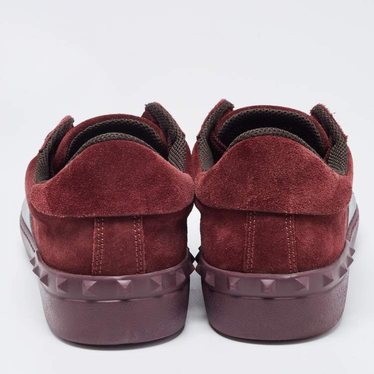 Pre Owned Valentino Burgundy Suede and Leather Low Top Sneakers Size 42