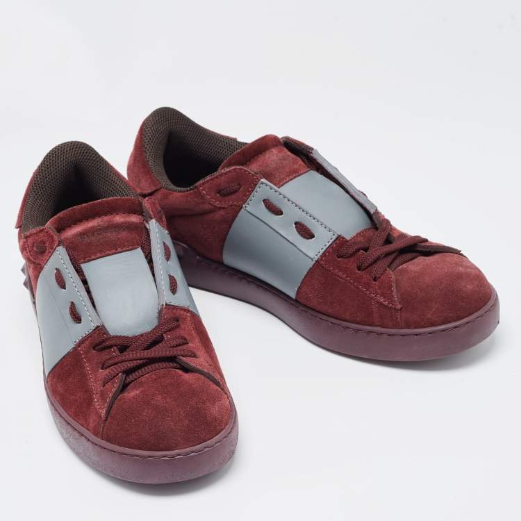 Pre Owned Valentino Burgundy Suede and Leather Low Top Sneakers Size 42