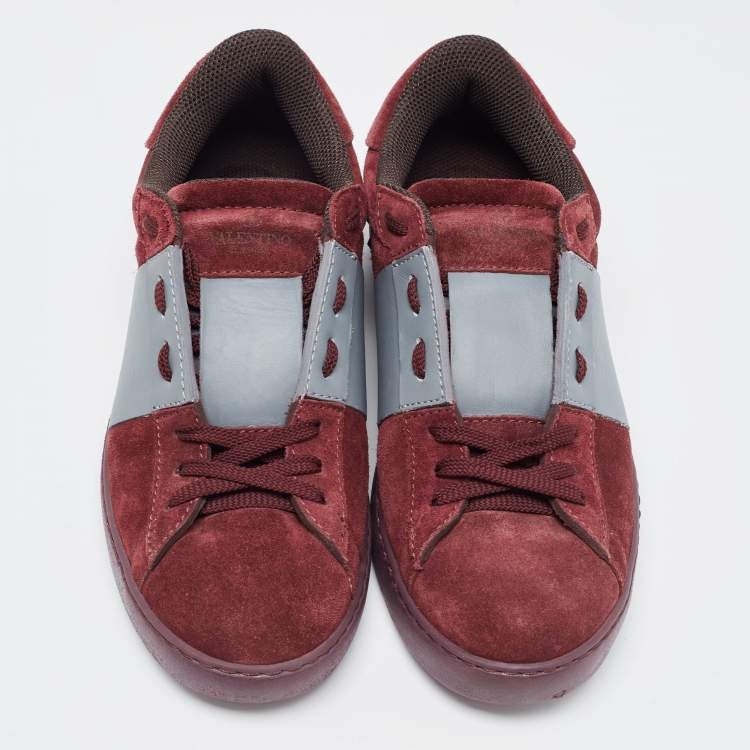 Pre Owned Valentino Burgundy Suede and Leather Low Top Sneakers Size 42
