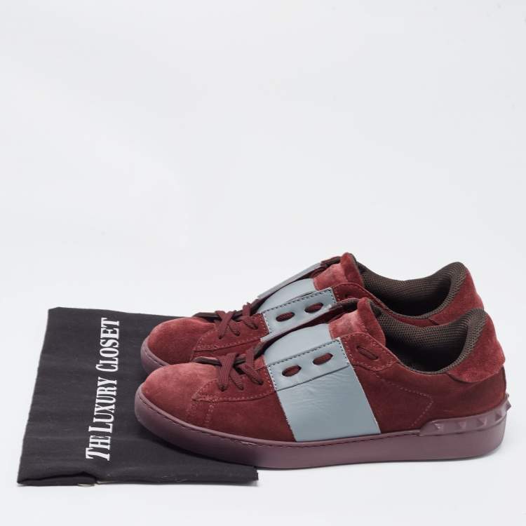 Pre Owned Valentino Burgundy Suede and Leather Low Top Sneakers Size 42