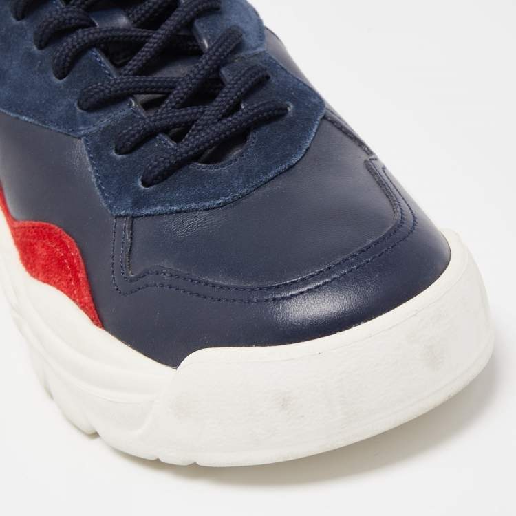 Pre Owned Valentino Blue/Red Suede And Leather Gumboy Low Top Sneakers Size 39