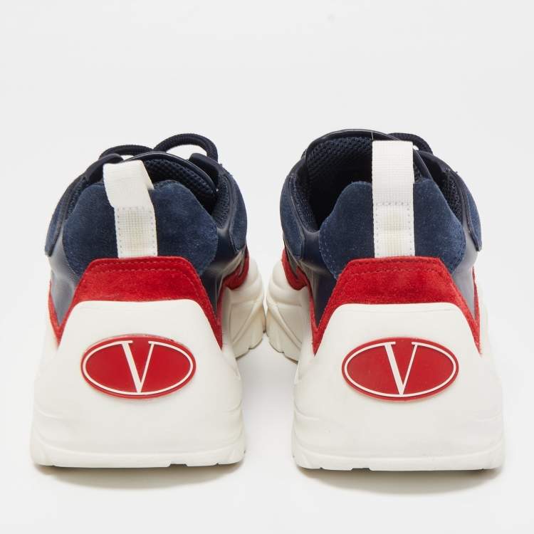 Pre Owned Valentino Blue/Red Suede And Leather Gumboy Low Top Sneakers Size 39