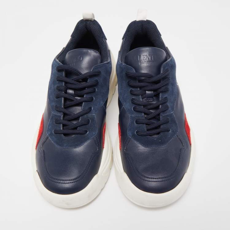 Pre Owned Valentino Blue/Red Suede And Leather Gumboy Low Top Sneakers Size 39