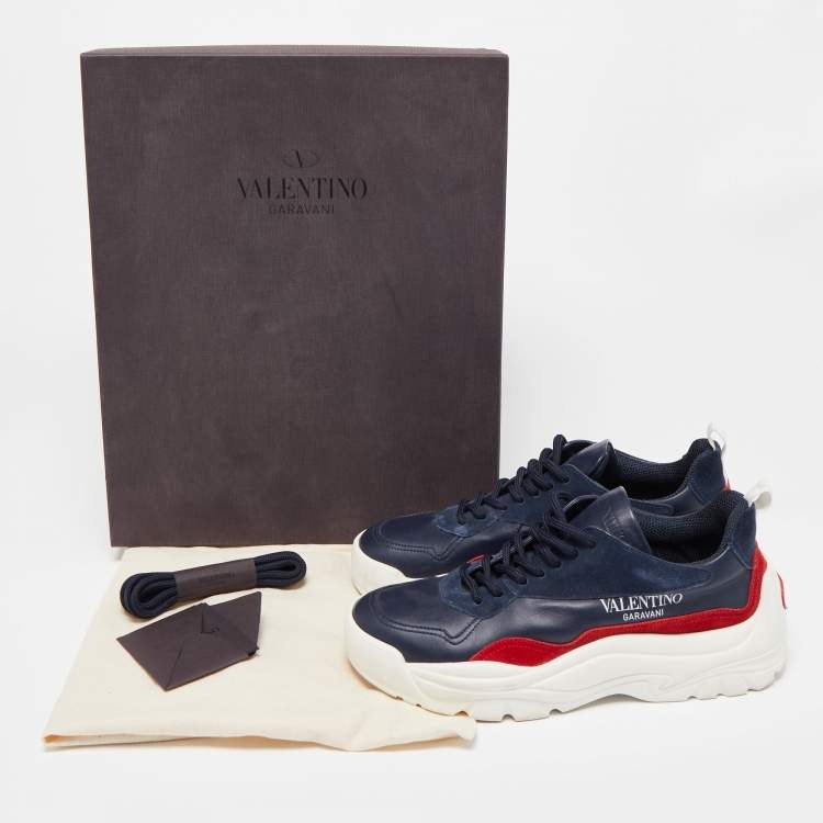 Pre Owned Valentino Blue/Red Suede And Leather Gumboy Low Top Sneakers Size 39