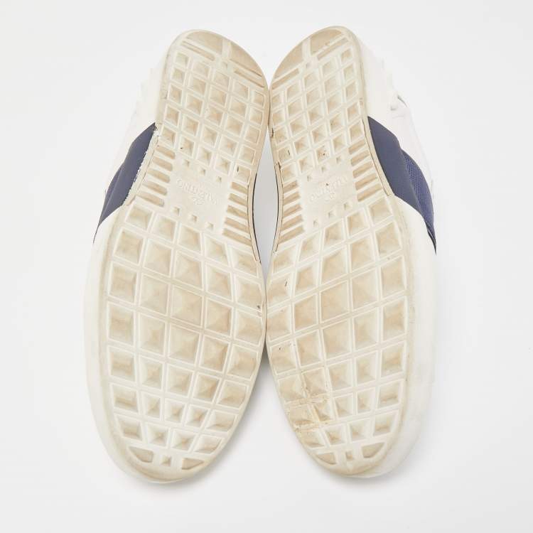Pre Owned Valentino White/Navy Blue Leather Slip On Sneakers Size 45