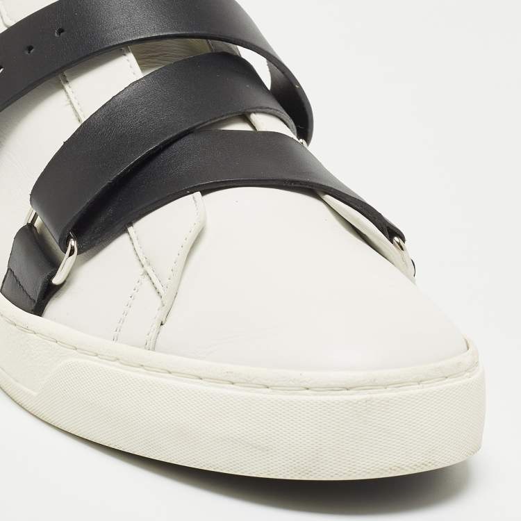 Pre Owned Valentino White/Black Leather Buckle Strap Rockstud Sneakers Size 43