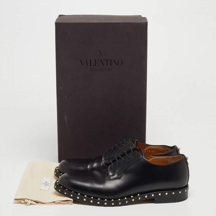 Pre Owned Valentino Black Leather Rockstud Lace Up Derby Size 41