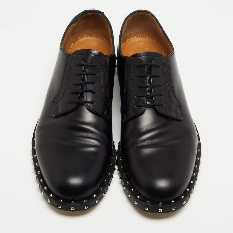 Pre Owned Valentino Black Leather Rockstud Lace Up Derby Size 41