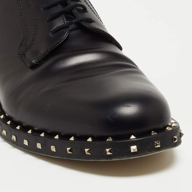 Pre Owned Valentino Black Leather Rockstud Lace Up Derby Size 41