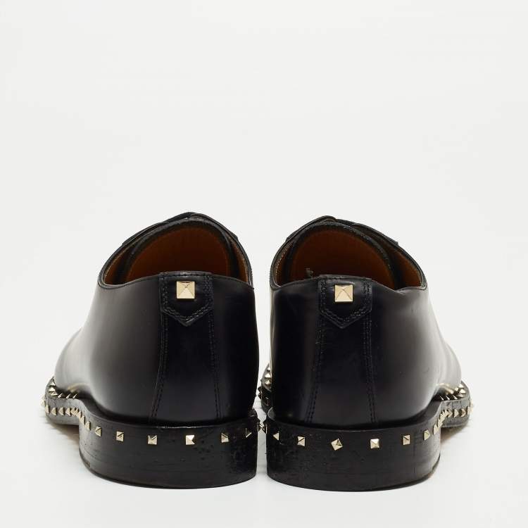 Pre Owned Valentino Black Leather Rockstud Lace Up Derby Size 41