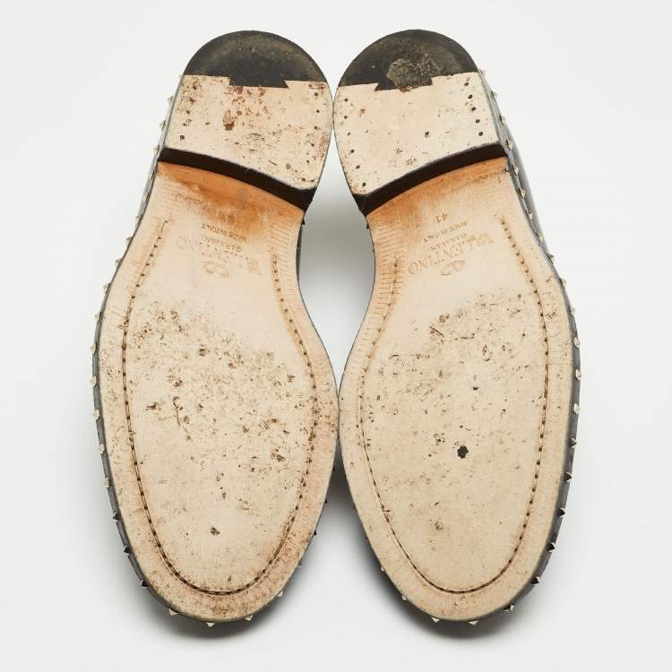 Pre Owned Valentino Black Leather Rockstud Lace Up Derby Size 41