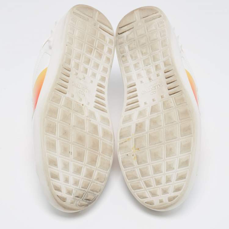 Pre Owned Valentino White Leather Open Low Top Sneakers Size 42.5
