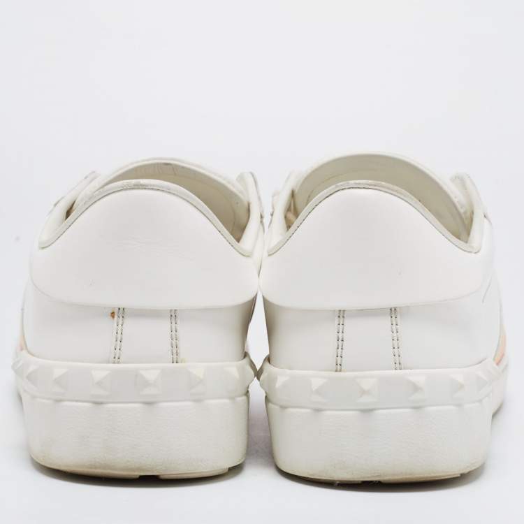 Pre Owned Valentino White Leather Open Low Top Sneakers Size 42.5