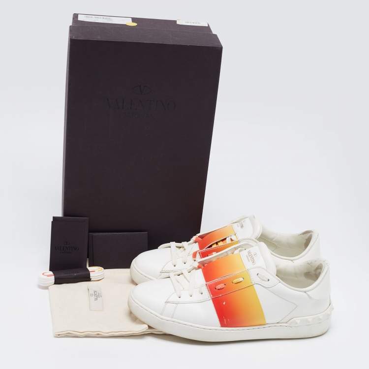 Pre Owned Valentino White Leather Open Low Top Sneakers Size 42.5