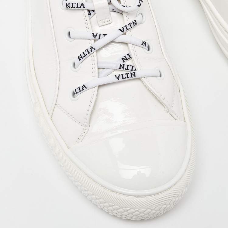Pre Owned Valentino Garavani White Patent Leather Giggies Low Top Sneakers Size 45