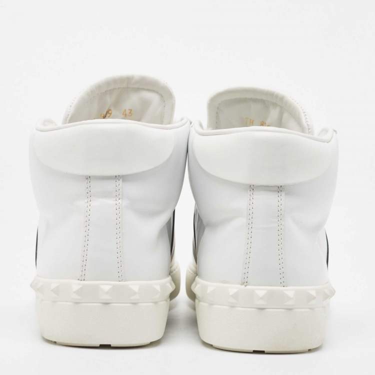 Pre Owned Valentino White/Navy Blue Leather Open High Sneakers Size 43