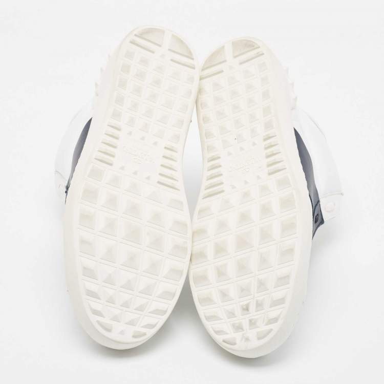 Pre Owned Valentino White/Navy Blue Leather Open High Sneakers Size 43