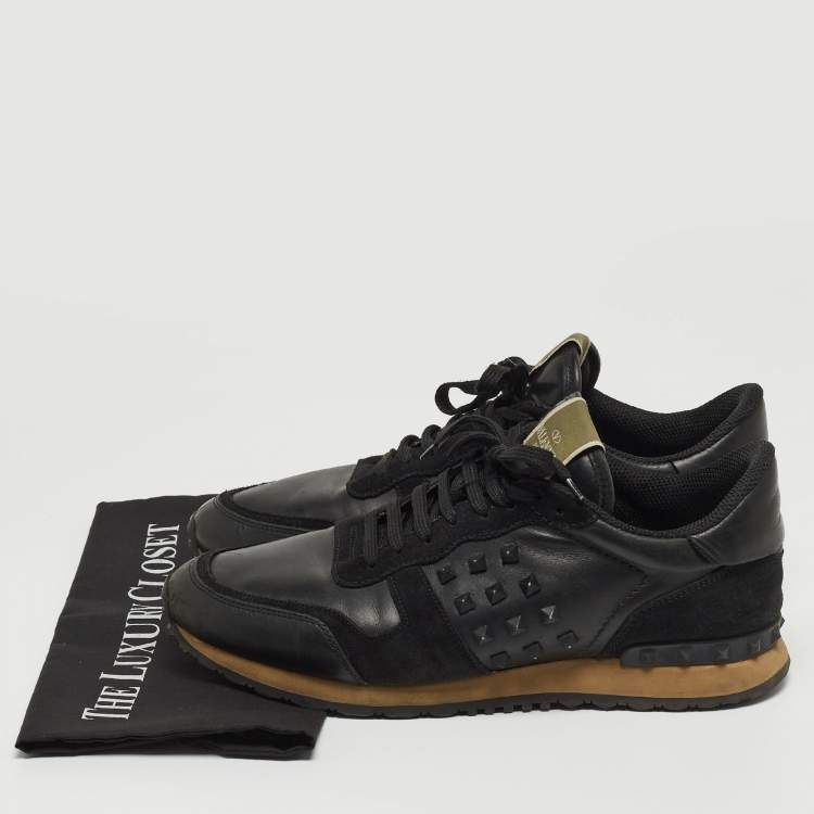 مملوكة مسبقًا Valentino Black Leather and Suede Rockrunner Sneakers Size 43