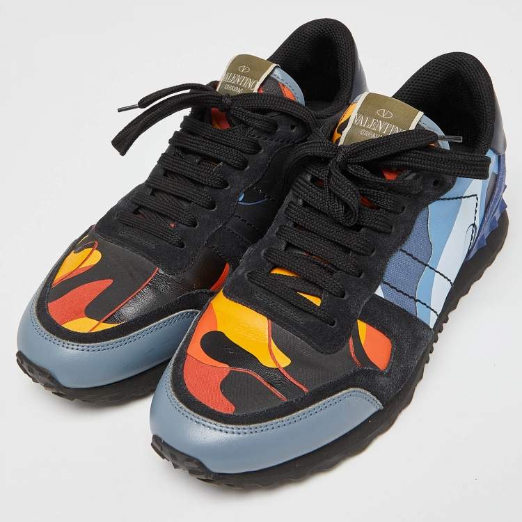 Pre Owned Valentino Multicolor Camo Print Canvas and Leather Rockrunner Sneakers Size 41