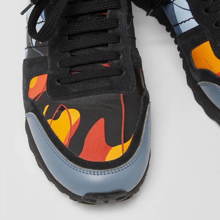 Pre Owned Valentino Multicolor Camo Print Canvas and Leather Rockrunner Sneakers Size 41