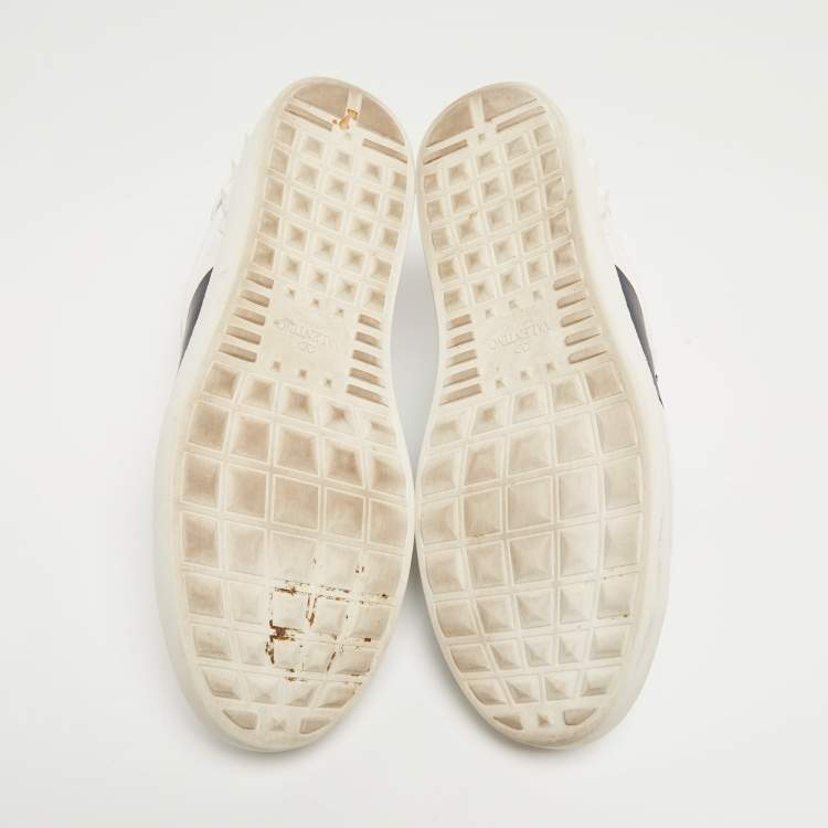Pre Owned Valentino White/Blue Leather Open Stud Lace Up Sneakers Size 45