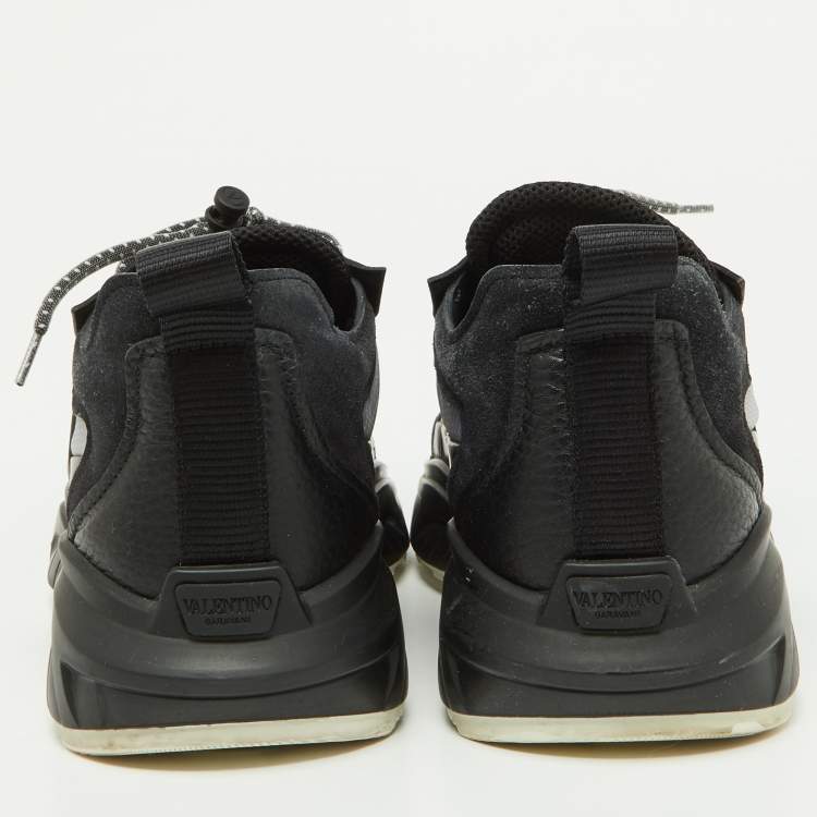 Pre Owned Valentino Black/Grey Leather,Suede and Mesh Bounce Low Top Sneakers Size 39