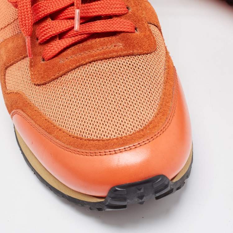 Pre Owned Valentino Orange Leather and Mesh Rockrunner Sneakers Size 41