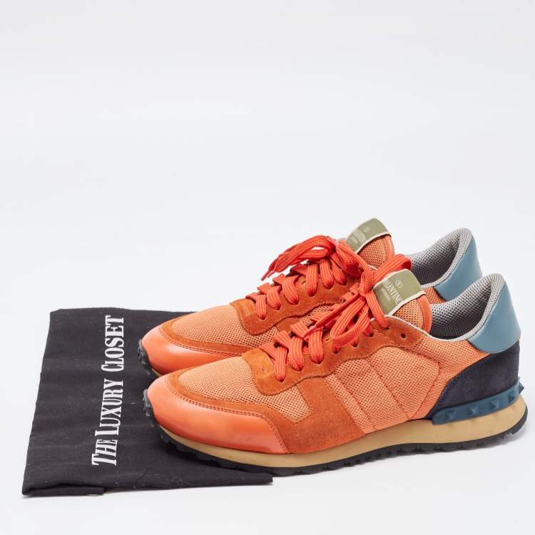 Pre Owned Valentino Orange Leather and Mesh Rockrunner Sneakers Size 41