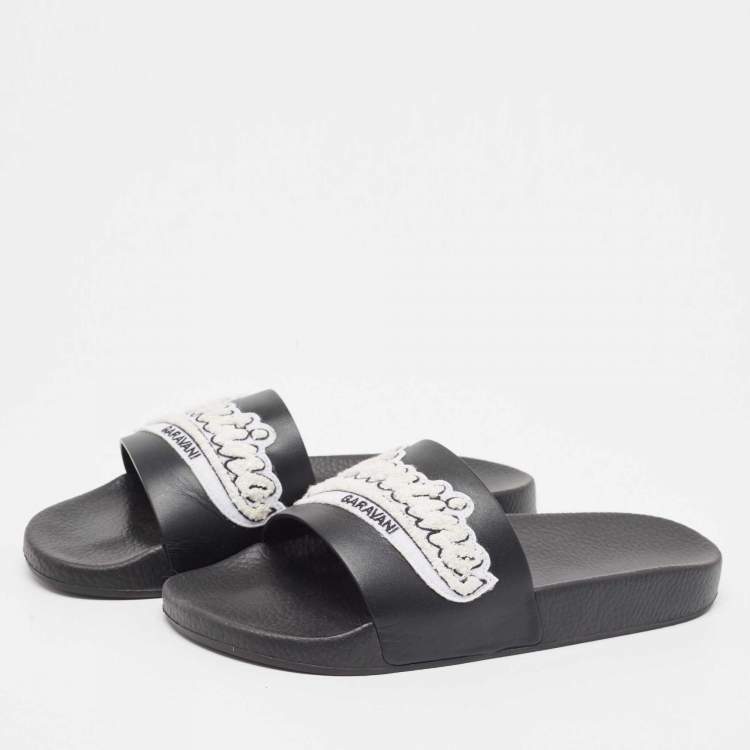 Pre Owned Valentino Black Rubber Logo Patch Pool Slide Flat Size 40