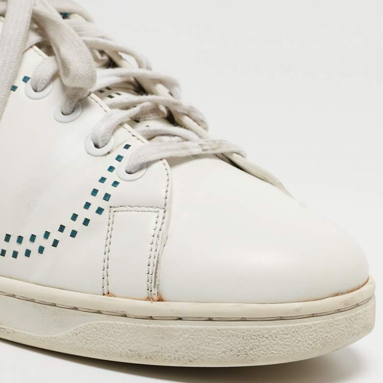 Pre Owned Valentino White/Blue Leather Backnet Sneakers Size 41