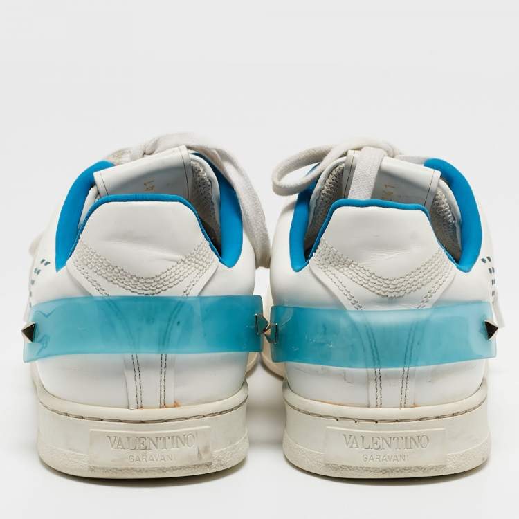 Pre Owned Valentino White/Blue Leather Backnet Sneakers Size 41