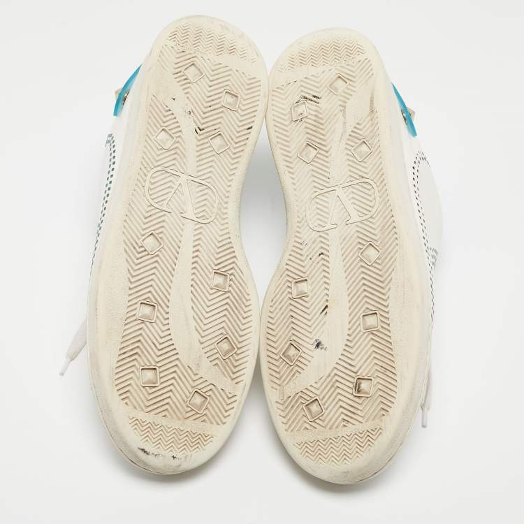 Pre Owned Valentino White/Blue Leather Backnet Sneakers Size 41