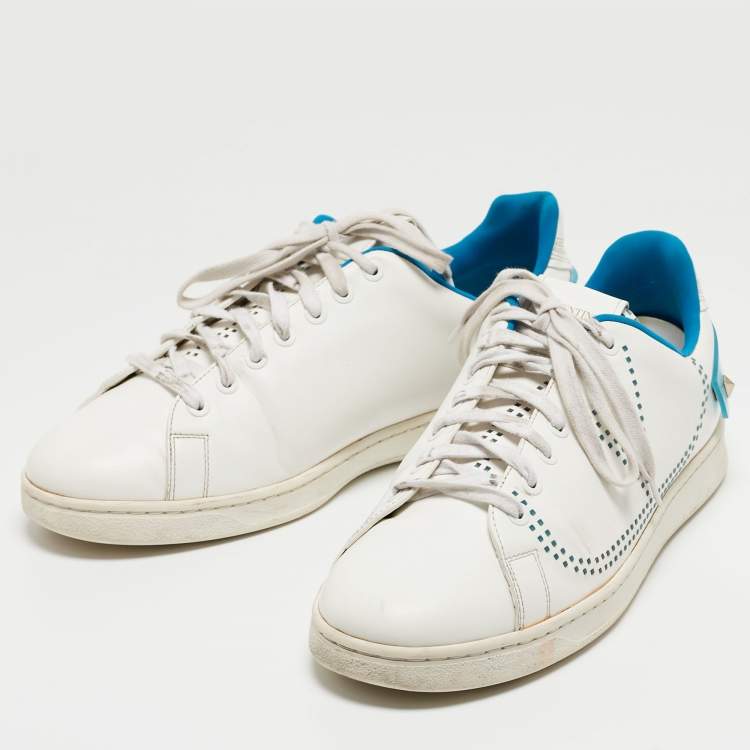 Pre Owned Valentino White/Blue Leather Backnet Sneakers Size 41