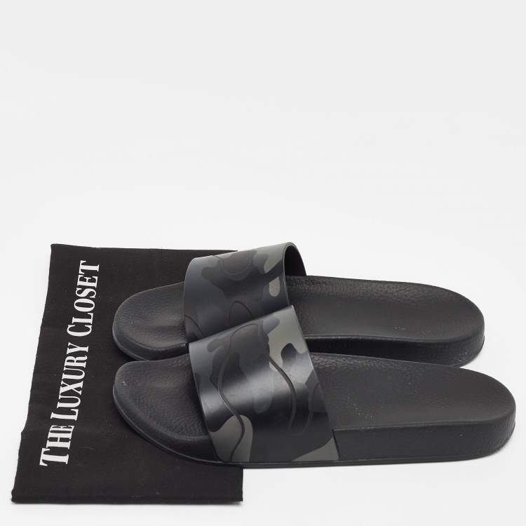 Pre Owned Valentino Two Tone Camouflage Print Rubber Slides Size 42