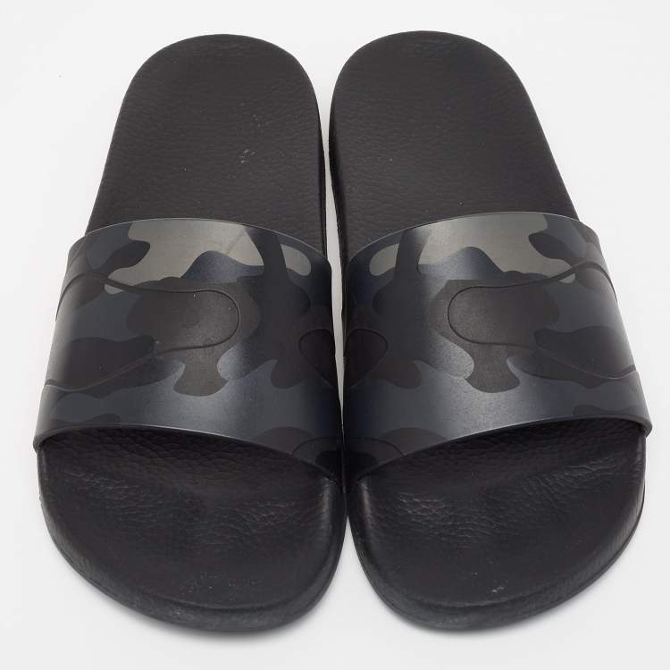 Pre Owned Valentino Two Tone Camouflage Print Rubber Slides Size 42