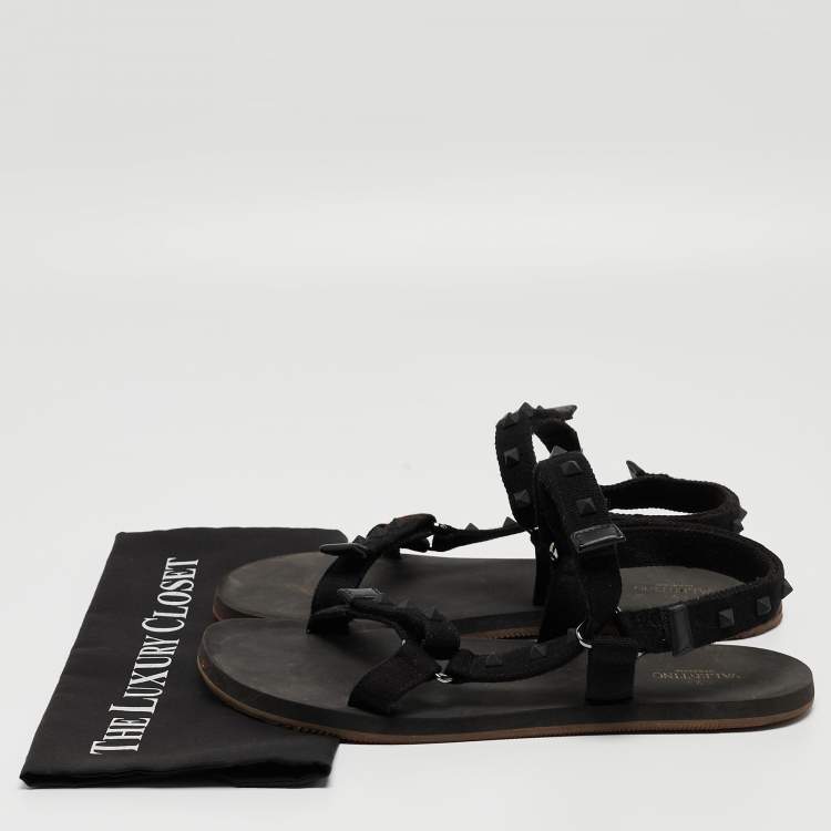 Pre Owned Valentino Black Canvas Rockstud Strappy Sandals Size 43