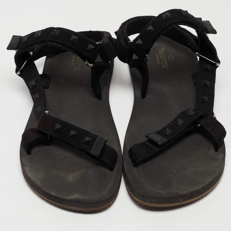 Pre Owned Valentino Black Canvas Rockstud Strappy Sandals Size 43
