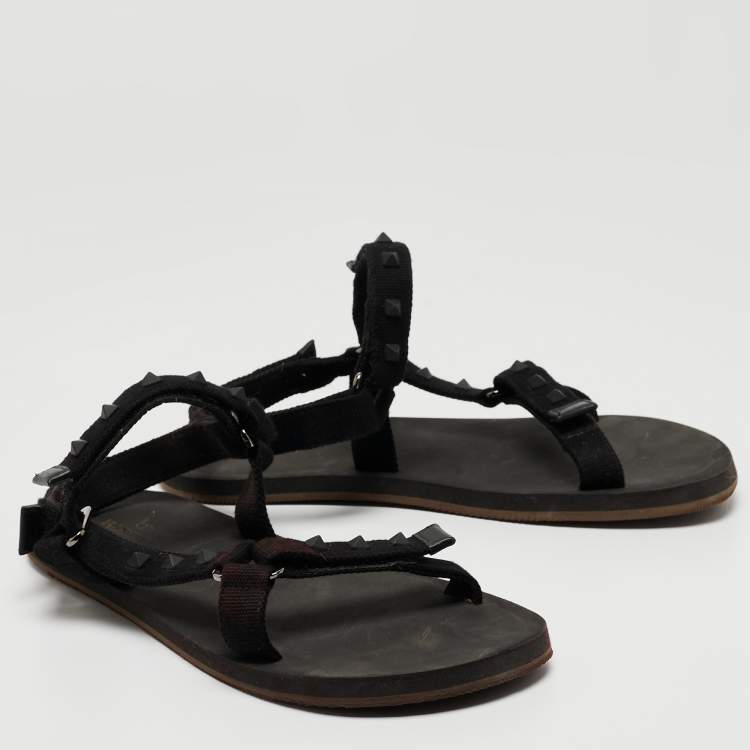 Pre Owned Valentino Black Canvas Rockstud Strappy Sandals Size 43