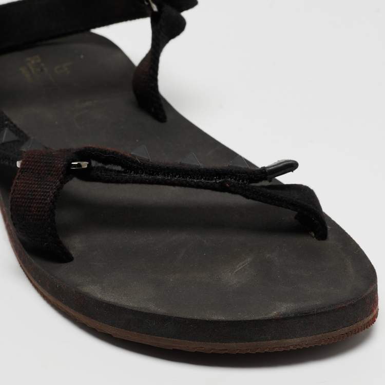 Pre Owned Valentino Black Canvas Rockstud Strappy Sandals Size 43