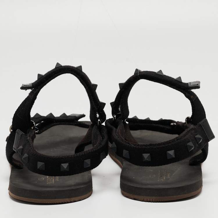 Pre Owned Valentino Black Canvas Rockstud Strappy Sandals Size 43