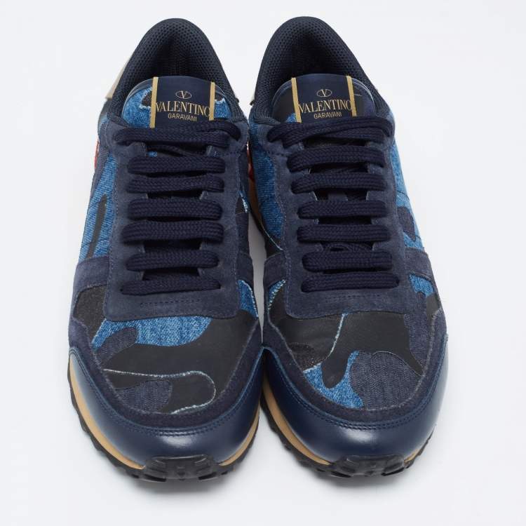 Pre Owned Valentino Multicolor Camouflage Denim and Leather Rockrunner Sneakers Size 41