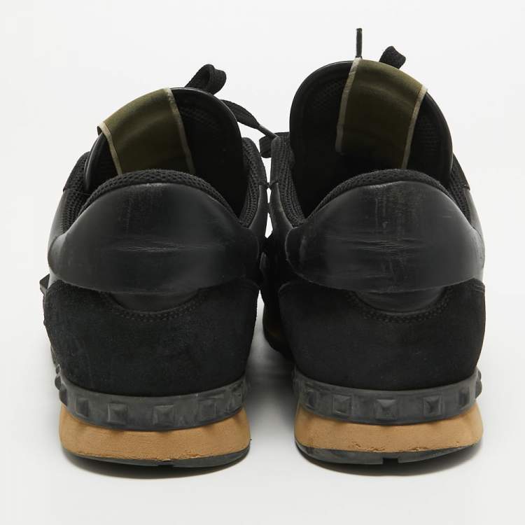 Pre Owned Valentino Black Leather and Suede Rockrunner Sneakers Size 42