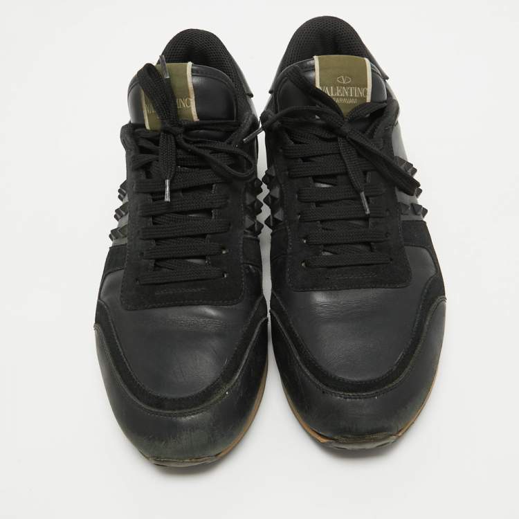 Pre Owned Valentino Black Leather and Suede Rockrunner Sneakers Size 42