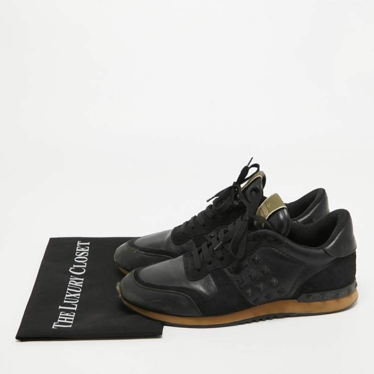Pre Owned Valentino Black Leather and Suede Rockrunner Sneakers Size 42