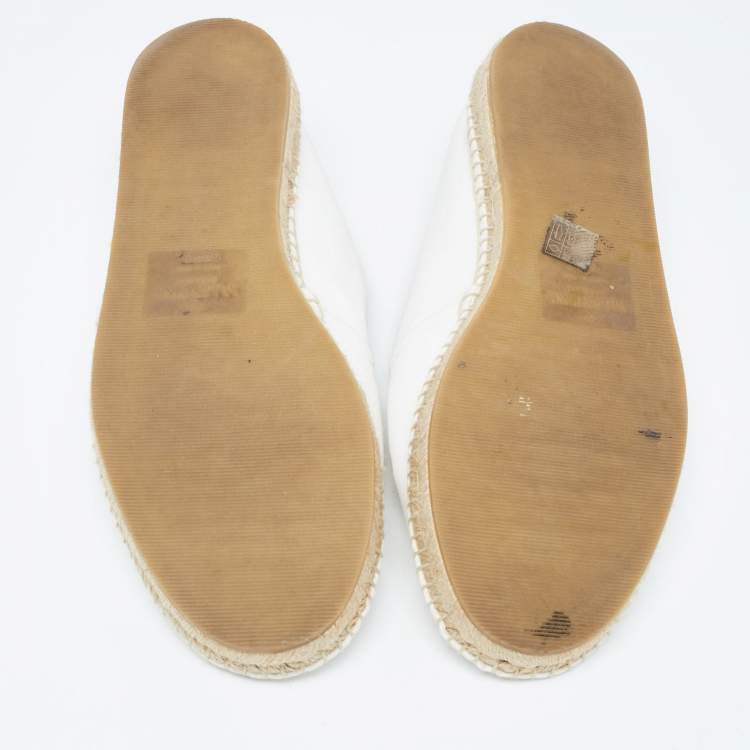 Pre Owned Valentino White Canvas VLogo Slip On Espadrilles Loafers Size 44.5
