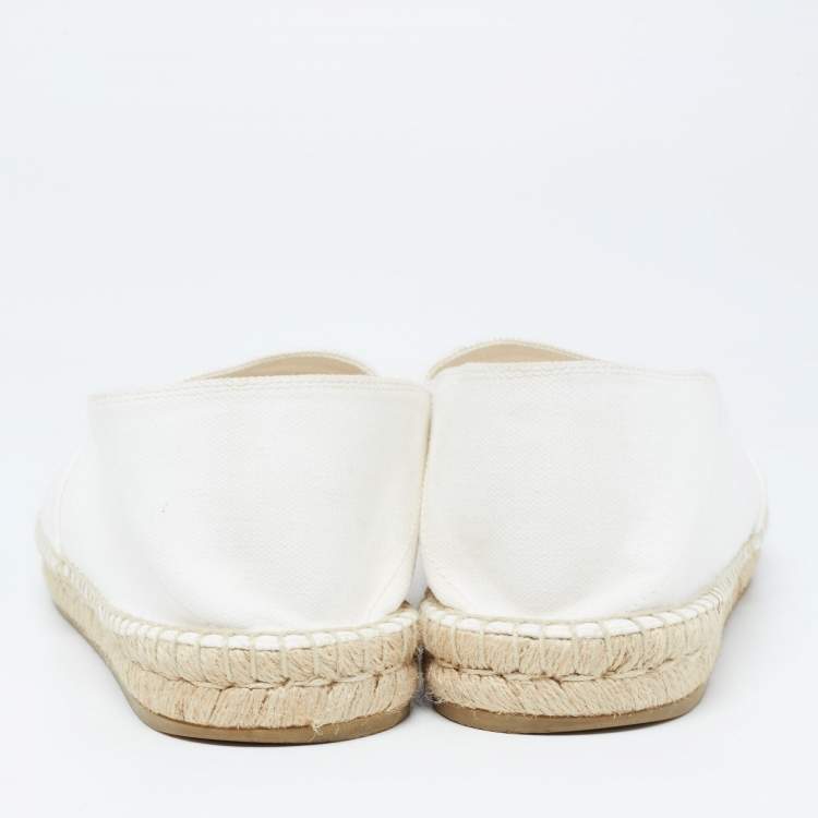 Pre Owned Valentino White Canvas VLogo Slip On Espadrilles Loafers Size 44.5
